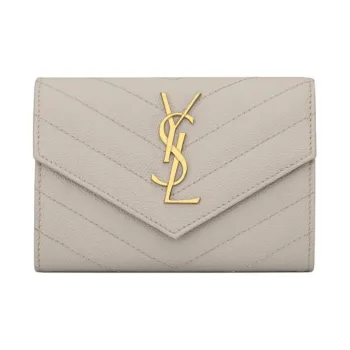 SAINT LAURENT Monogram Leather Envelope Bag Wallet Small Size Women's White