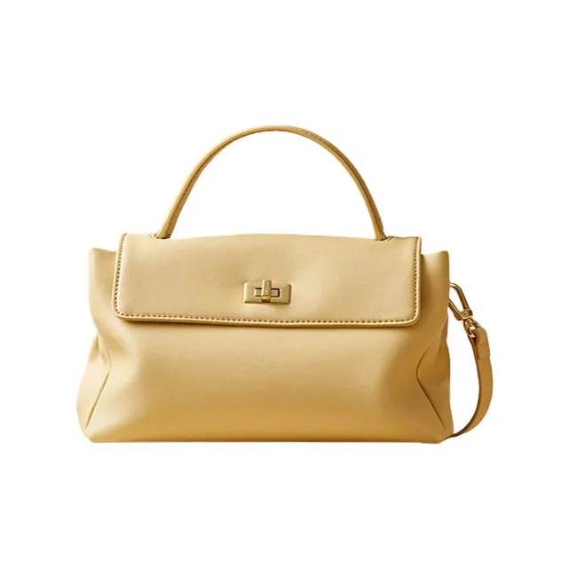 H YXIANG Split Cow Leather One Shoulder Handbag Women's White/Black/Brown/Yellow-7