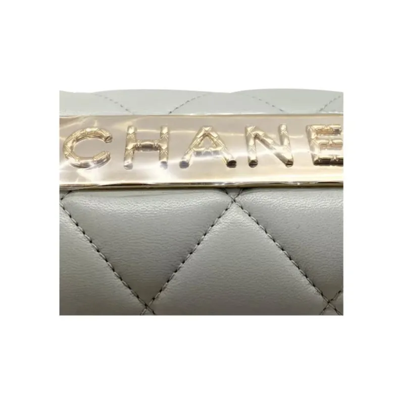 CHANEL Trendy Cc Lambskin Flap Bag, One Shoulder Handbag, Crossbody Bag Women's Light Gray Green-7