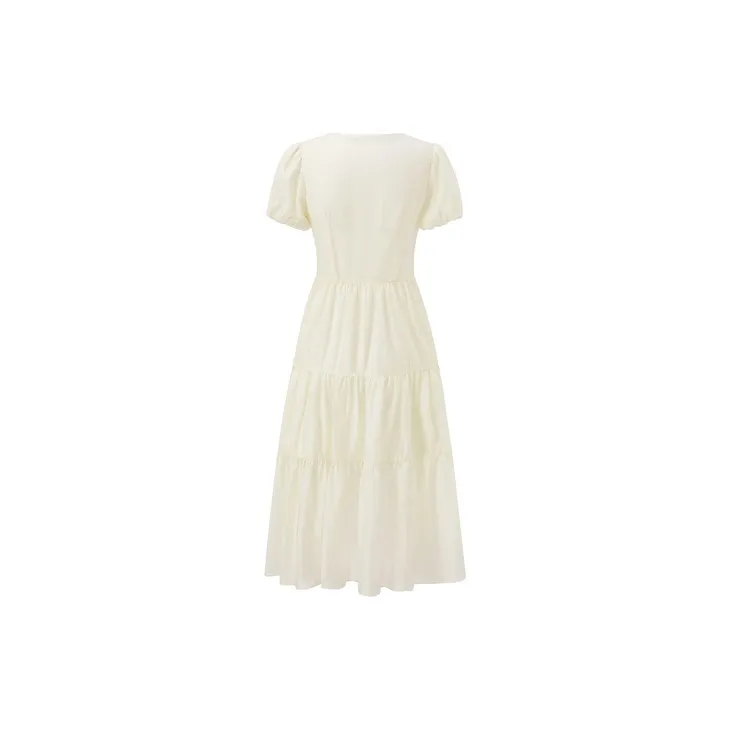 LEDIN Short Sleeved Dresses Women's Beige Yellow-1