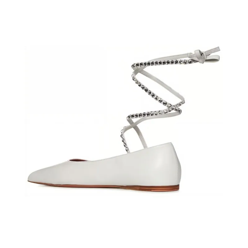 AMINA MUADDI Anne Lace-up Leather Ballerinas-4