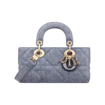 DIOR Lady D JOY Denim Fabric Shoulder Bag Crossbody Bag Handbag Small Size Women's Light Blue