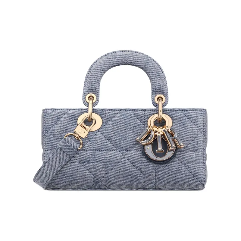 DIOR Lady D JOY Denim Fabric Shoulder Bag, Crossbody Bag, Handbag Trumpets Women's Light Blue-0