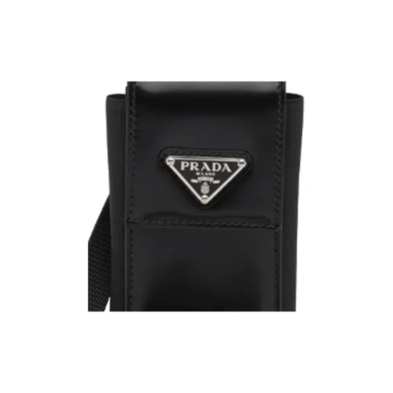 PRADA Shiny Leather Cell Phone Pouch Men's Black-4