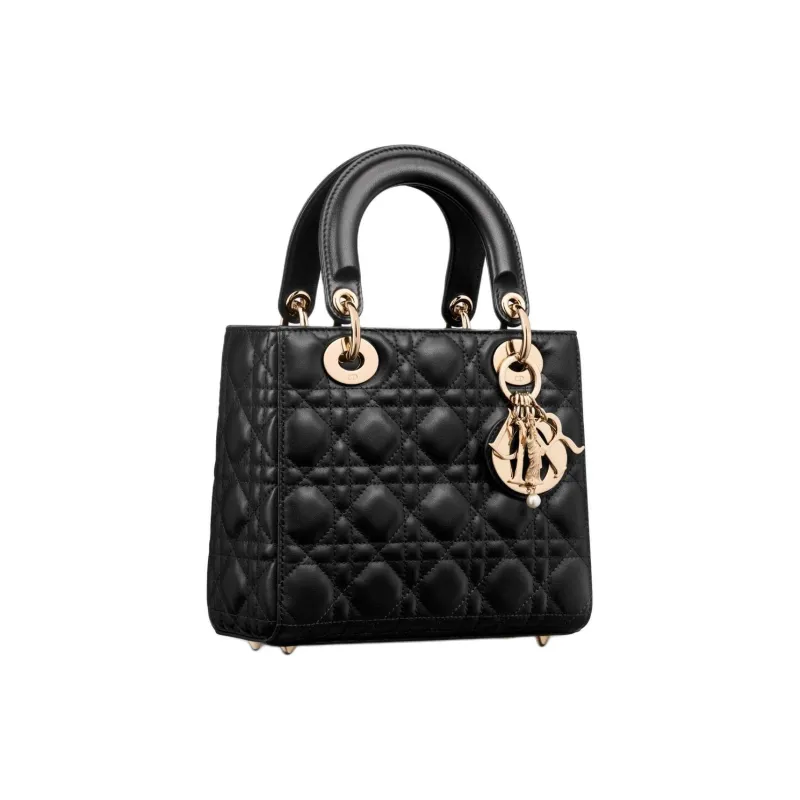 DIOR Lady Dior Wicker Lambskin Shoulder Bag Crossbody Bag Handbag Small Size Women's Black-1