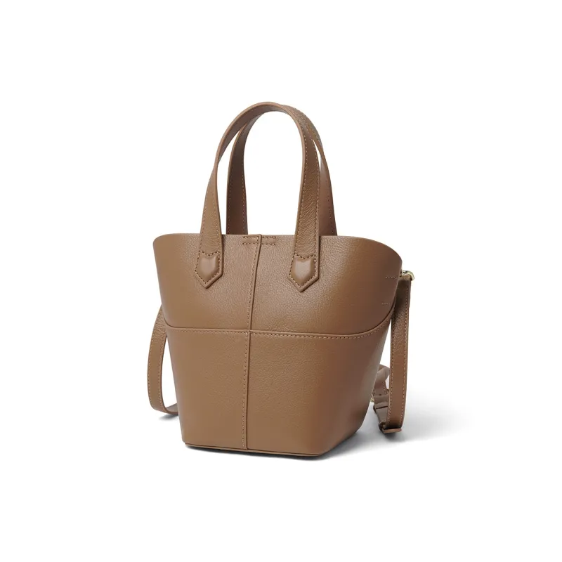 RED DRAGONFLY Cow Leather Bucket Bag, Shoulder Bag, Crossbody Bag, Handbag Regular Women's Khaki, Light Green-0