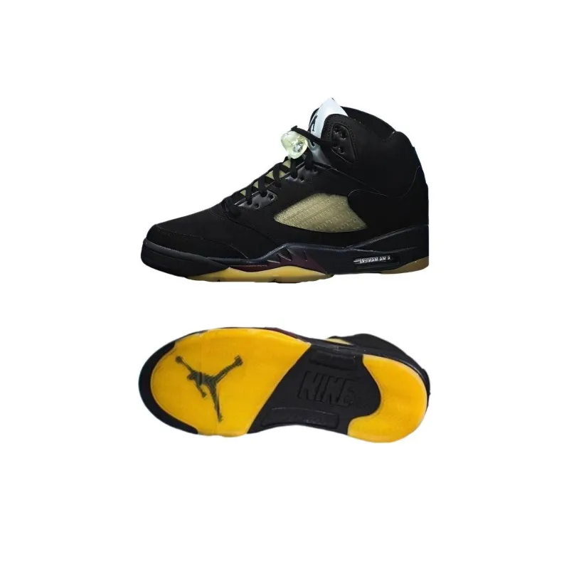 Jordan Air Jordan 5 Slip-Resistant High-Top Vintage Basketball Shoes Men's Black Yellow-3
