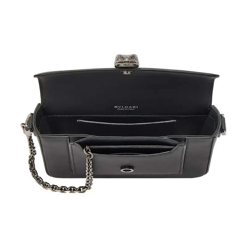 BVLGARI Serpenti Forever Series Calfskin Camera Bag Shoulder Bag Crossbody Bag Small Size Unisex Black-4
