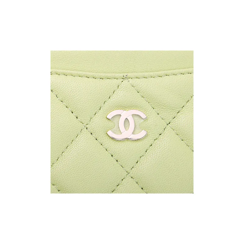 CHANEL Lambskin Card Holder Women's Yellow Green-3