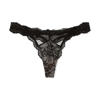 Victoria's Secret PINK DREAM ANGELS Lace & Mesh Thong Panty/Black & Pt Pk Underpants Women's 1 Pack Black