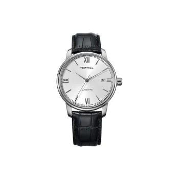 TOPHILL Automatic Mechanical Movement Genuine Leather Strap Watch Men's Watches White Dial