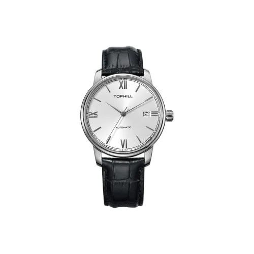 TOPHILL Automatic Mechanical Movement Genuine Leather Strap Watch Men's Watches White Dial