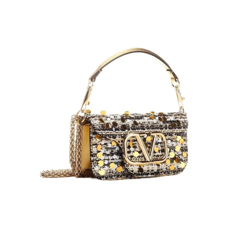 Valentino Locò Leather Portable Crossbody Bag Shoulder Bag Women's Gold-1