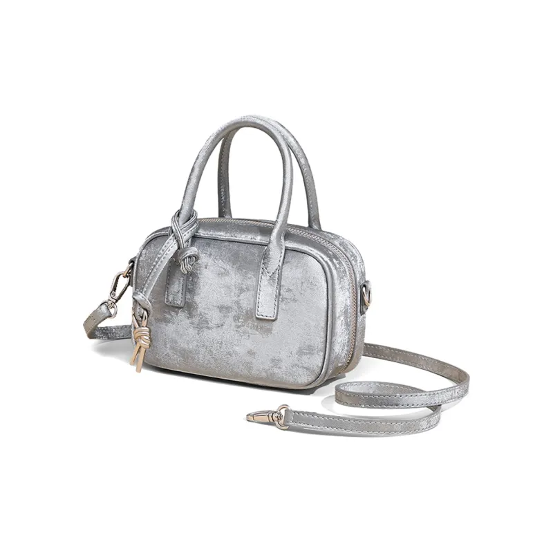 COMELY Cow Leather With Synthetic Leather Small Square Bag, One Shoulder Handbag Regular Women's Silver-3