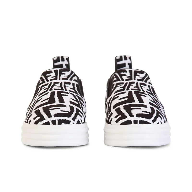 FENDI Low Top Stylish Skateboarding Shoes Women's Black White-2