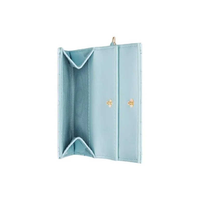 DIOR Lady Dior Patent Leather With Calfskin Wallet Women's Sky Blue-3