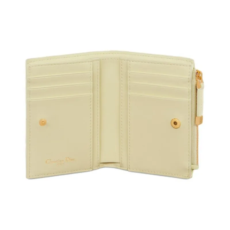 DIOR Caro Wicker Pattern Calfskin Wallet Women's Yellow-3