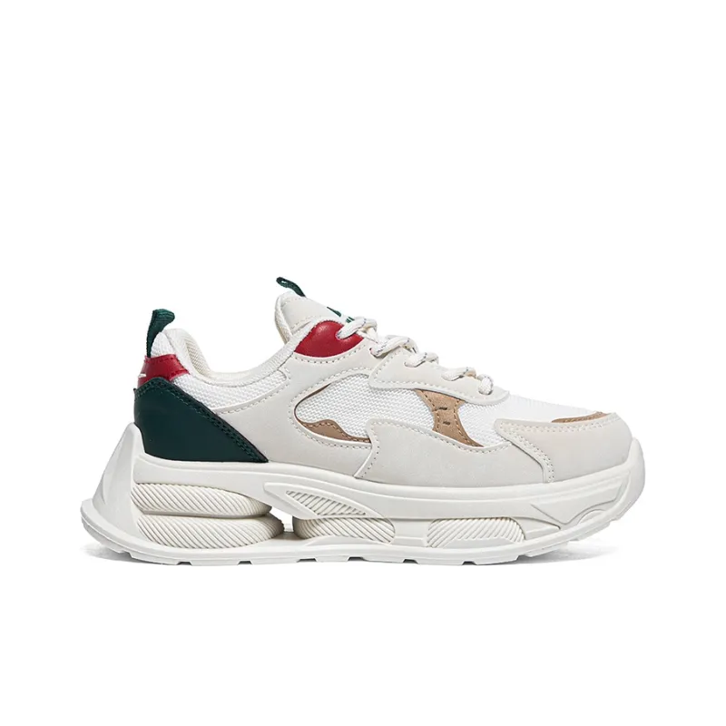 Warrior Students Platform Chunky Sneakers Wear resistant And Lightweight Low Top Casual Shoes Women's Beige Green Red-1