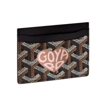 GOYARD Saint-Sulpice Canvas With Calfskin Card Clip Card Holder Unisex Black/Gray Pink Small Heart Design
