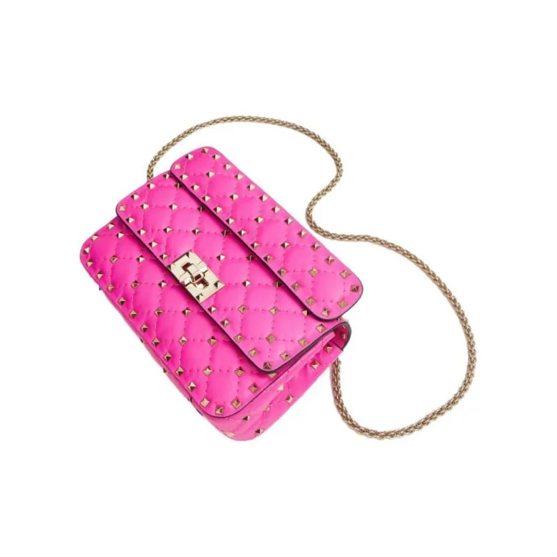 Valentino Rockstud Sheepskin Shoulder Bag, Crossbody Bag Regular Women's Rose Red-3