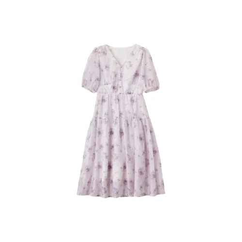 XIANGYING Short-Sleeved Dresses Women's Purple