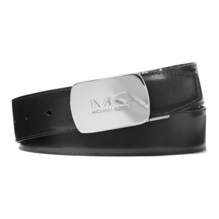 MICHAEL KORS Smooth Buckle With Logo Embossed Leather Belts Men's Black-0