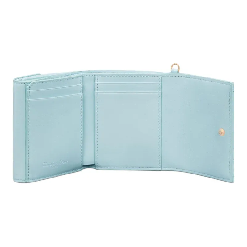 DIOR Lady Dior Patent Leather With Calfskin Wallet Women's Sky Blue-4