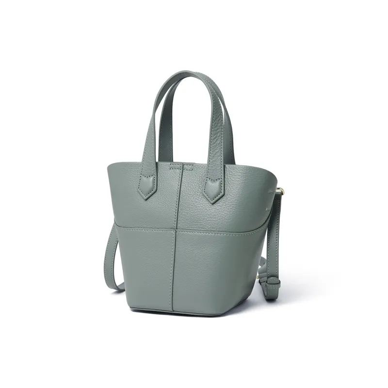 RED DRAGONFLY Cow Leather Bucket Bag, Shoulder Bag, Crossbody Bag, Handbag Regular Women's Khaki, Light Green-6