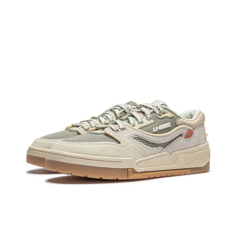 LINING 001 BTC Skateboard Shoes Men Low Top Pearl White/Dry Grass Gray-2