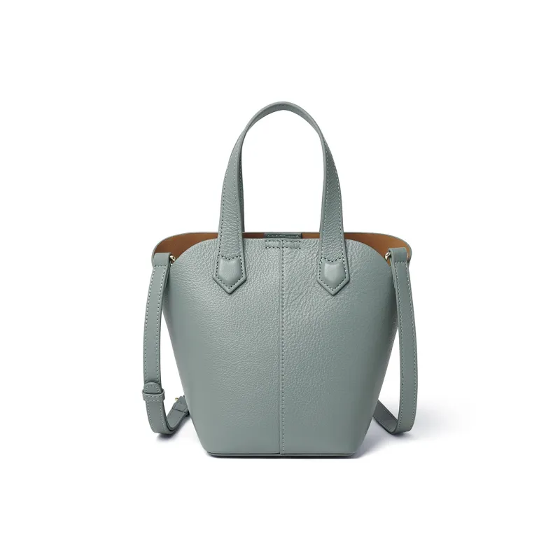 RED DRAGONFLY Cow Leather Bucket Bag, Shoulder Bag, Crossbody Bag, Handbag Regular Women's Khaki, Light Green-8