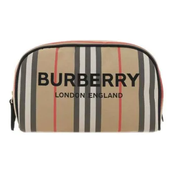 Burberry Nylon Fabric Toiletry Makeup Bag Clutch Women's Beige