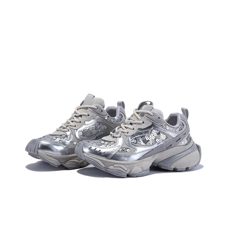BELLALILY Low-Top Chunky Sneakers Women's Silver White-2