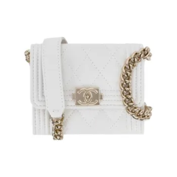 CHANEL Leboy Grain Calfskin Shoulder Bag, Crossbody Bag, Coin Purse Regular Women's White