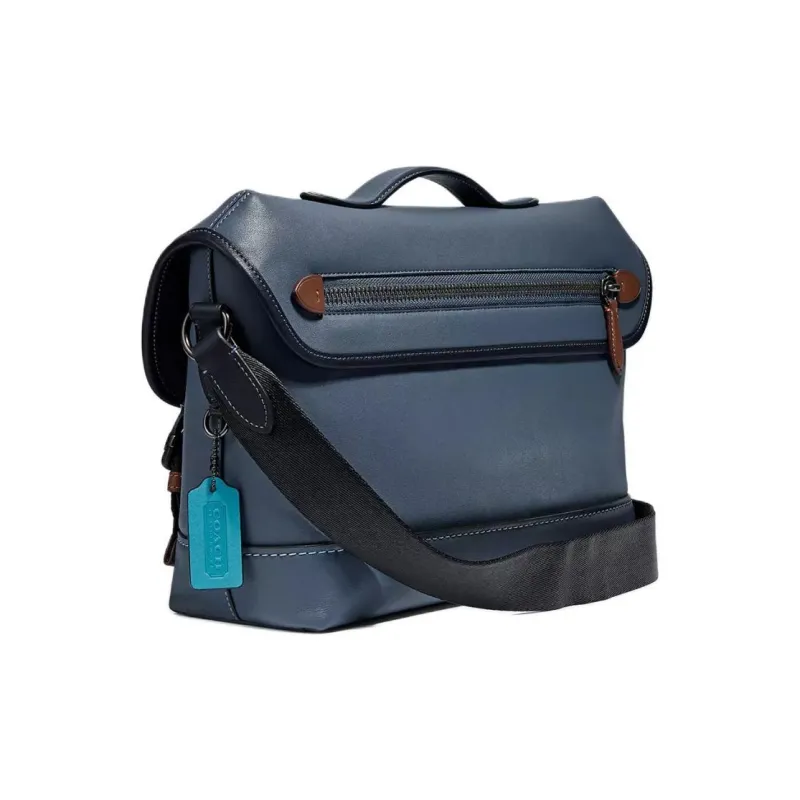 COACH Cow Leather Cycling Bag Messenger Bag Crossbody Bag Shoulder Bag Medium Size Men's Dark Blue Black-1