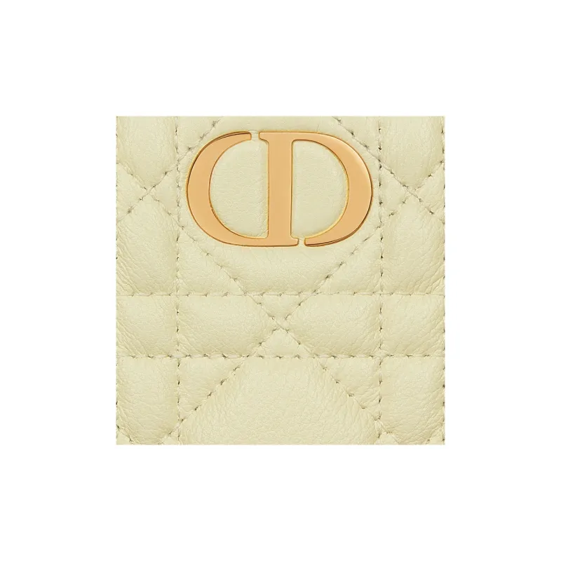 DIOR Caro Wicker Pattern Calfskin Wallet Women's Yellow-5