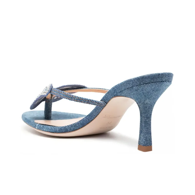 Blumarine 75mm Butterfly-patch Denim Sandals-3