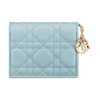 DIOR Lambskin Wallet Mini Women's Sky Blue
