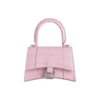 Balenciaga Hourglass Shiny Crocodile Pattern Embossed Cow Leather Handbag Women's Pink