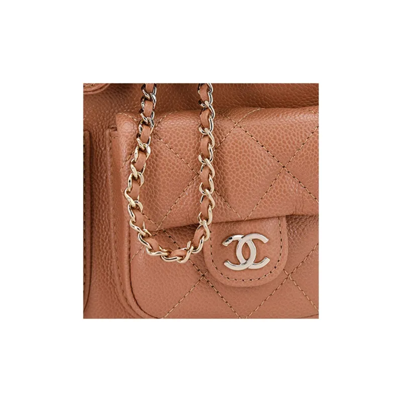 CHANEL Duma Litchi Cow Leather Backpack Medium Size Unisex Caramel Milk Tea-5