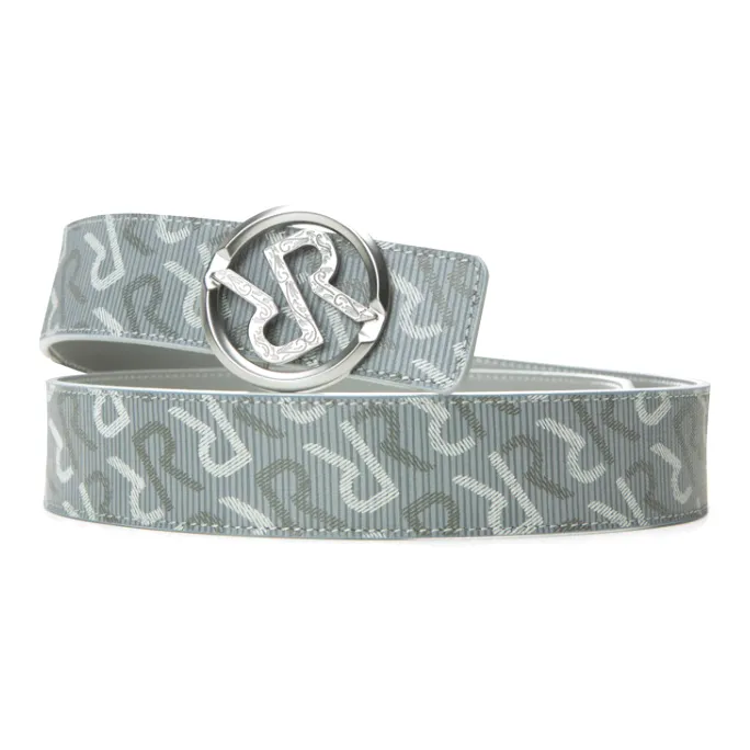 RARE Round Double R Buckle, Automatic Buckle Leather Belts Unisex Light Gray-0