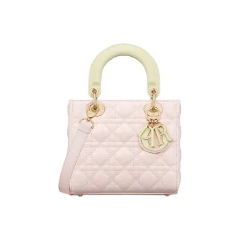 DIOR Wicker Pattern Sheepskin Shoulder Bag, Crossbody Bag, Handbag Small Size Women's Light Yellow & Quartz Pink