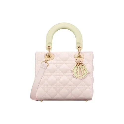 DIOR Wicker Pattern Sheepskin Shoulder Bag, Crossbody Bag, Handbag Trumpets Women's Light Yellow & Quartz Pink