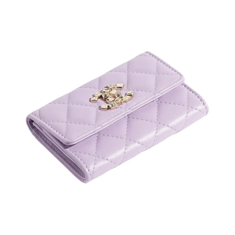 CHANEL Lambskin With Rhinestones Card Holder Women's Light Purple-1