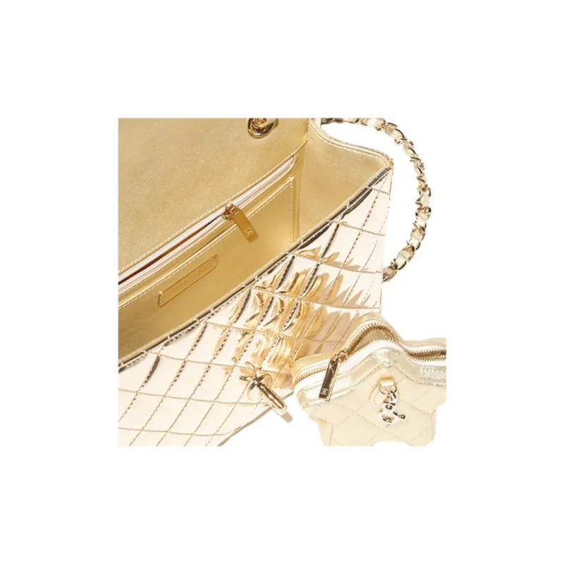 CHANEL Metal Texture Mirror Finish Calfskin Coin Purse Backpack Women's Gold-3