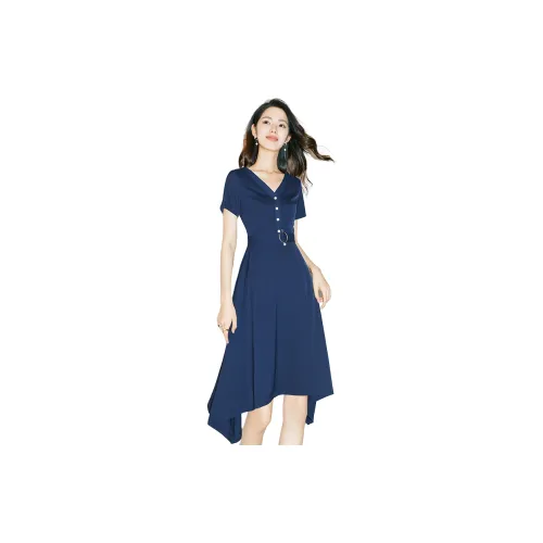 Late White Short-Sleeved Dresses Women's Blue