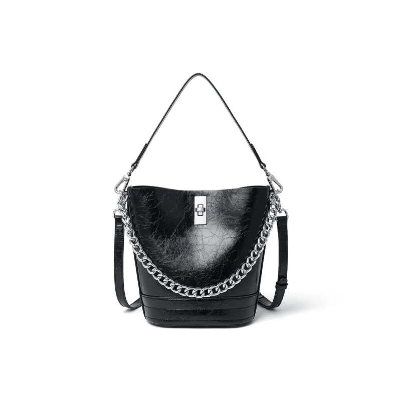 RED DRAGONFLY Cow Leather Handbag Shoulder Bag Bucket Bag Regular Women's Black-1