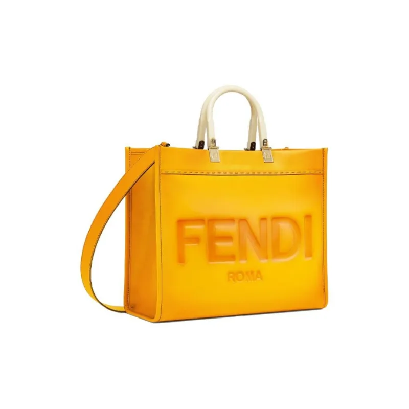 FENDI Sunshine Leather Tote Bag Shopping Bag Shoulder Bag Crossbody Bag Handbag Women's Yellow-1