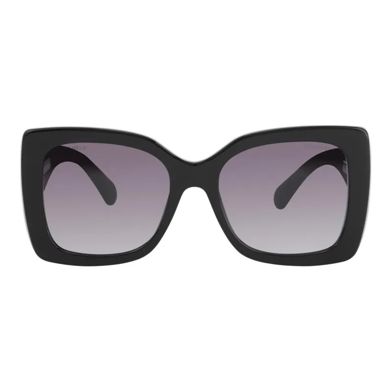CHANEL Plate Frame Irregular Shape Sunglasses Unisex Black-1
