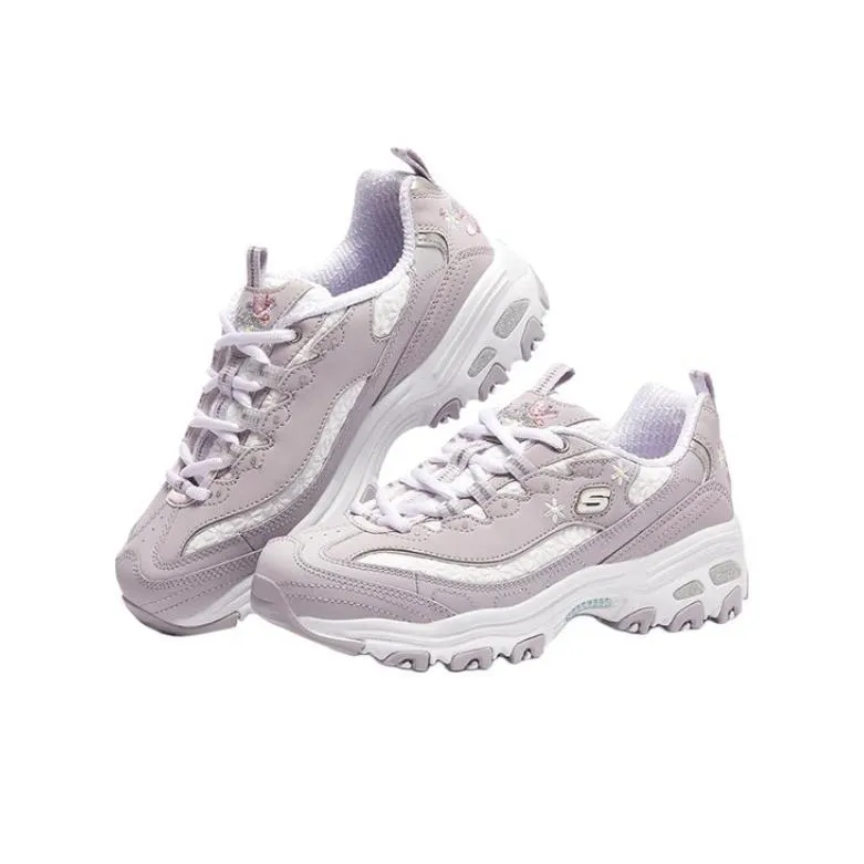 Skechers D'LITES 1.0 Cushioning Anti Slip Wear Resistant Breathability Low Top Chunky Sneakers Women's Lavender-2