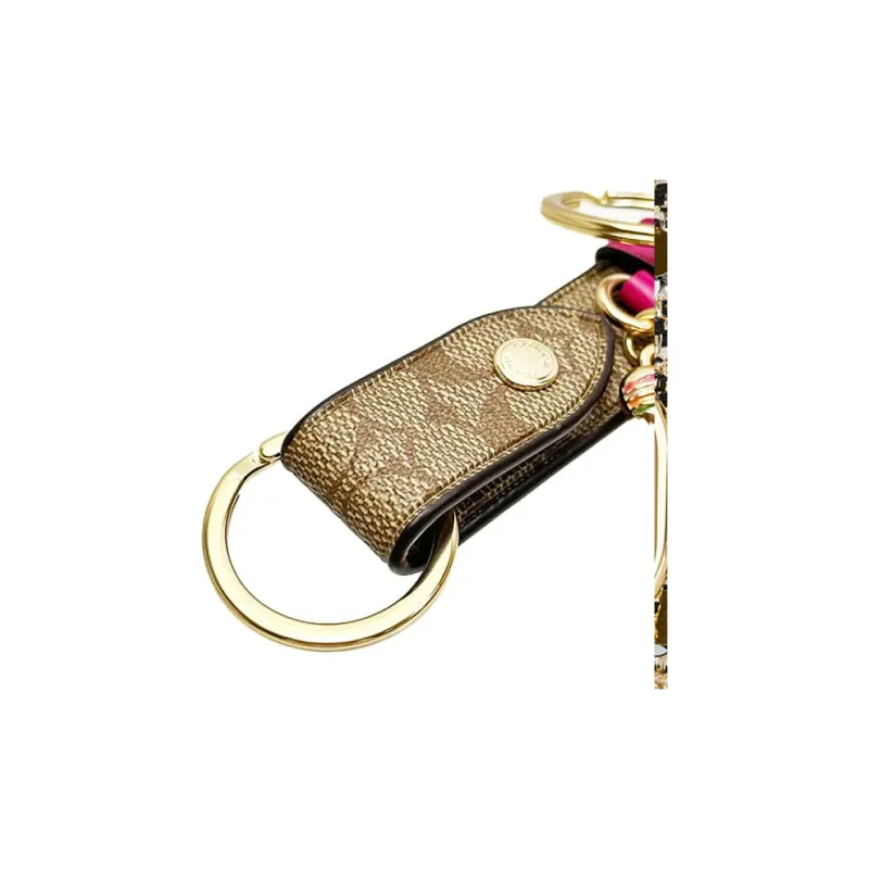 COACH Coated Canvas With Smooth Leather Keychain Bag Accessory Women's Khaki & Cherry Red-3